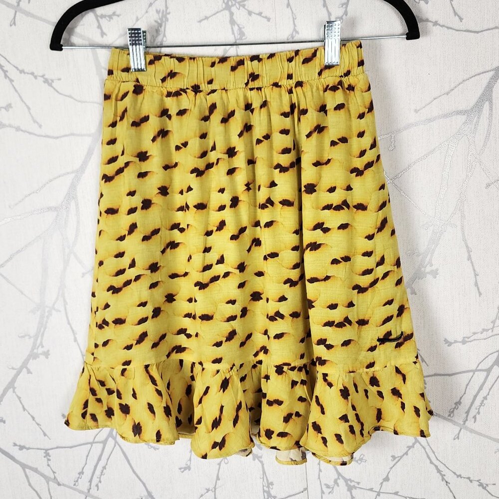 Numph Yellow Abstract Floral Print Peplum Flutter Skirt